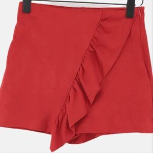 Zara size small red faux suede skirt with ruffle